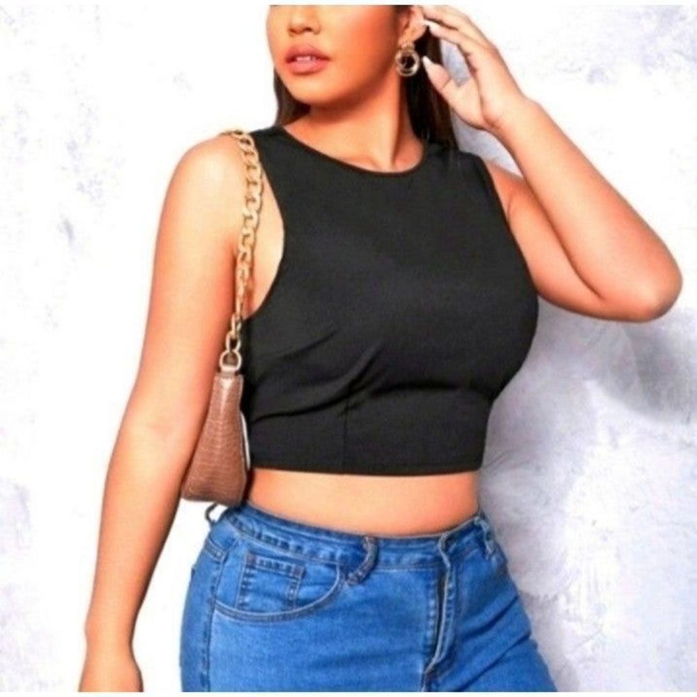 Womens Plus Size Black Crop Laced Lpen Back Top sz 20/4x